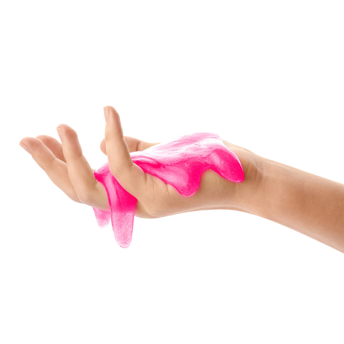 Hand with pink lava instant slime in it