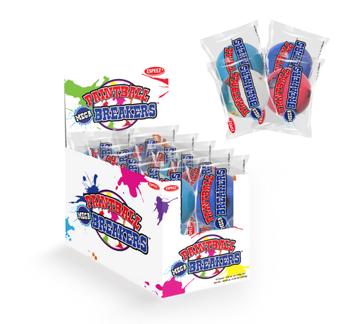 Step right up and get ready for a taste explosion with Paintball Breakers! Over twice the size of the original 1.75'' breakers, these MEGA jawbreakers will send your taste buds on a wild adventure, with layers of ever-changing color and flavor. Available in a convenient 18-count box or a 4.94oz single jaw breaker. Its like a Super Sized Everlasting Gobstopper!