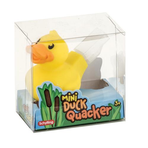 Yellow duck toy in a clear packaging box with Schylling branding.