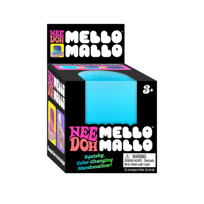 Mello Mallo marshmallow package with blue marshmallow inside on a white background