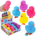 Colorful puffer ducky toys with packaging on a white background