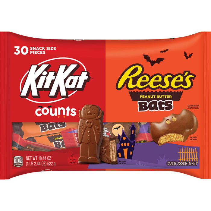 Dare to indulge this Halloween with the Kit Kat Counts and Reese’s Peanut Butter Bats Snack Size Assortment! Packed with spooky-shaped treats, this 18.44oz bag delivers a thrilling mix of crispy Kit Kat fingers and bold Reese’s peanut butter bats. Perfect for those who crave a flawless flavor adventure, it’s the ultimate way to conquer your candy cravings this Halloween season!