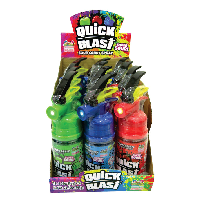 Satisfy your sour candy cravings with Quick Blast Sour Liquid Candy Fire Extinguisher. Just pull the pin and spray these delicious treats on your taste buds. Available in a convenient 12ct box, it's the perfect way to put out that sweet tooth fire! - 12ct assorted Box