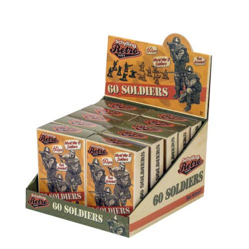 Display box of 60 Soldiers toy figures with colorful packaging.