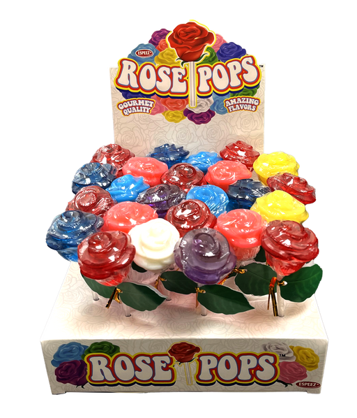 Rose Pops 3D Lollipops Assorted Colors 24ct box or single 1.2oz pop - red, pink, purple, yellow, light blue, royal blue, white