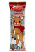 A single Rudolph the Red-Nosed Reindeer Double Crisp candy stick package on a plain white background. The wrapper shows Rudolph's illustrated figure with a red nose and red scarf, plus the text 'Rudolph Red-Nosed Reindeer' and 'Double Crisp Chocolaty Sn' Smooth, Crispy Crunchy Candy.