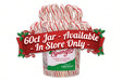 A clear plastic container filled with multiple hand-striped peppermint candy canes, with a visible Spangler label on the front, isolated on a white background.