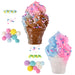 Colorful ice cream cone toys with sprinkles on a white background
