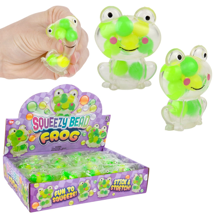 Squeeze frog toy with packaging on a white background