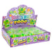 Box of Squeezy Bead Frog toys with purple packaging and green frogs.