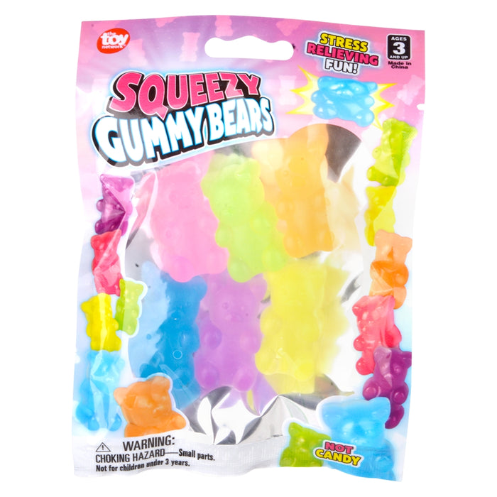 Bag of colorful gummy bears with a brand logo on a white background