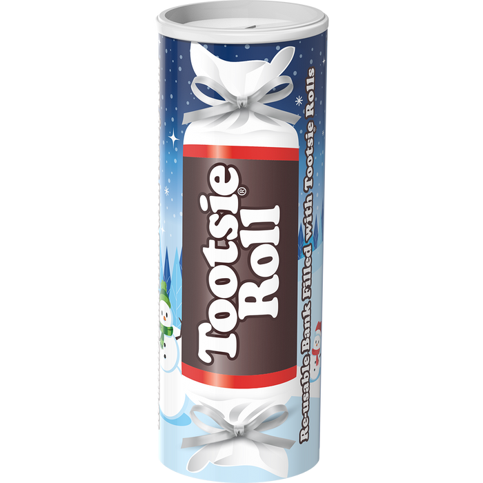 Spread holiday cheer with limited edition Christmas Tootsie Roll Banks! Filled with delicious Chocolate Tootsie Rolls, these canisters double as a bank!