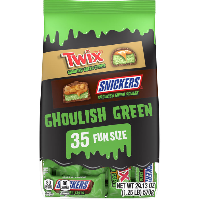 Indulge in the spooktacular flavors of Halloween with our limited edition Mars Snickers and Twix Ghoulish Green 35ct Bag! This exclusive bag features your favorite candies in a hauntingly delicious green color. Perfect for all your Halloween treats and parties. Don't miss out on this special edition while supplies last!