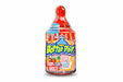 Bottle Pop candy packaging with colorful design on a red and yellow abstract background