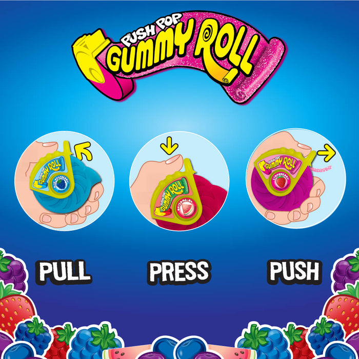 Push Pop Gummy Roll 1.4oz Pack Instructions to Pull Press and Push