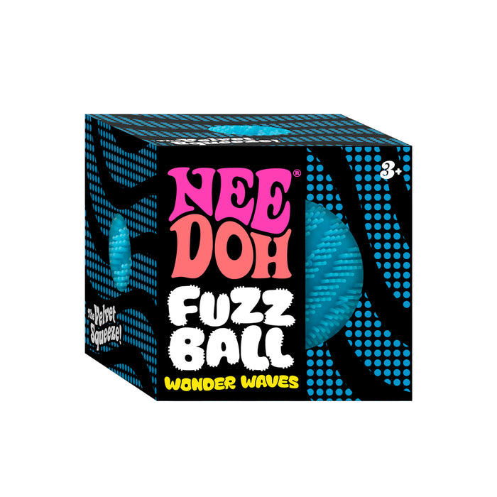 Box of Nee Doh Fuzz Ball Wonder Waves with colorful text and design.