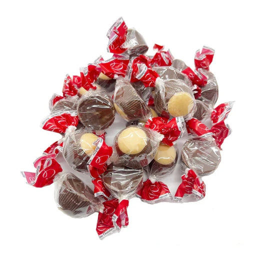 Waggoner Chocolates have made over 10 million buckeyes, Ohio's favorite chocolates confection.  These individually wrapped milk chocolate buckeyes are real chocolate and creamy peanut butter.  The clear wrapper shows off the beautiful buckeye candy and is accented with Ohio scarlet red twist.  Great for parties, candy dishes, holiday events, candy buffets, candy jars, and sharing! A tradition for Ohio natives and Ohio State fans!
