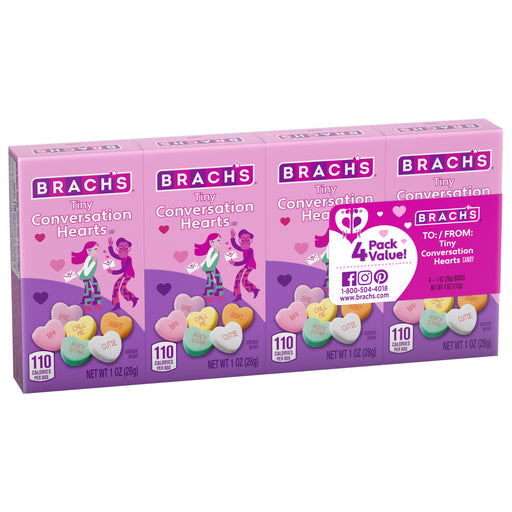 Satisfy your sweet tooth with Brach's Conversation Hearts 4 pack! Featuring 4 ounces of delicious candy that will make your heart flutter. Perfect for sharing (or hoarding) with friends, family, and loved ones. Get ready for a sugar rush and some sweet talking.