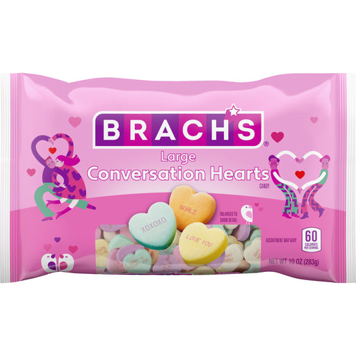 Satisfy your sweet tooth with Brach's Large Conversation Hearts! Featuring 10 ounces of delicious candy that will make your heart flutter. Perfect for sharing, or to and from gifting with friends, family, and loved ones this Valentines season! Get ready for a sugar rush and some sweet talking.