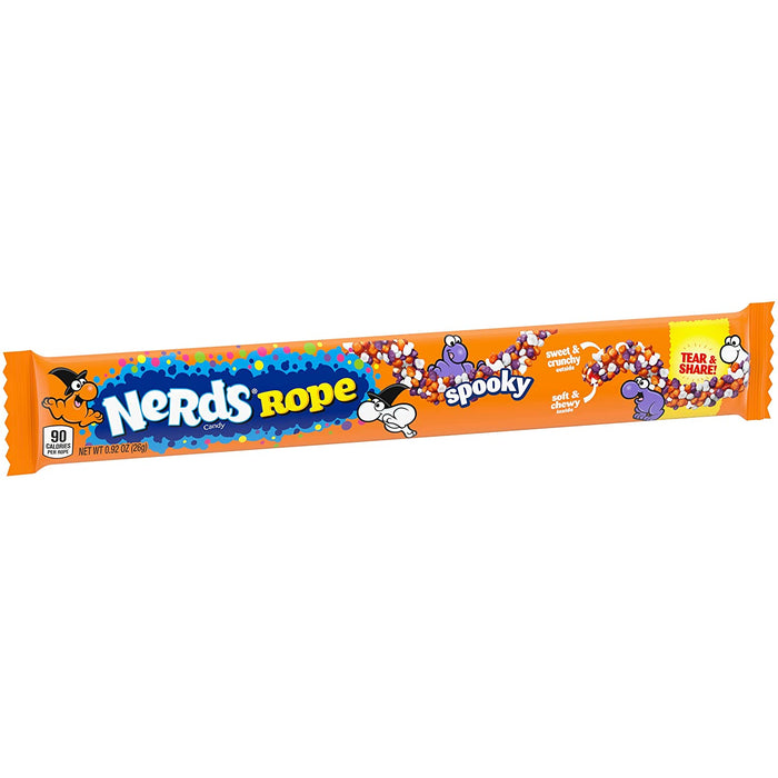 Indulge in the love of Nerds with these Halloween Spooky Ropes. Each chewy rope is drenched in the delicious little sparks we know as Nerds and love! These Ropes will provide a tasty treat for any spooky celebration. Available in a .92oz Single Rope or a convenient 24ct box. Enjoy the perfect balance of sweet and tangy flavors with this fun and delicious candy.