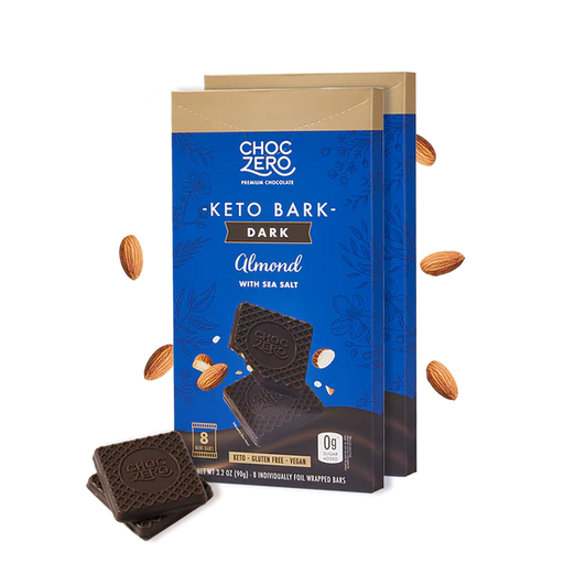 ChocZero Keto Bark Dark Almond with Sea Salt packaging on a white background