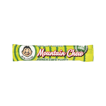 Mountain Chew 1.5oz Bar - Indulge in the nostalgia of classic American candy with Doschers Soda Pop Chews! Available in 4 Soda Pop inspired Flavors of Root Beer, Original Cola, Dr Pepper and Mountain Dew in 1.5oz Bars. Made by Doscher's Candy Co in Ohio, this version of the popular French Chew ( similar to the old school Bonomo's Turkish Taffy) offers a delicious chewy taffy like bite of soda pop flavor! Eat it by biting a piece off or smack it and Crack it open for small soda-poppable bite-sized pieces and