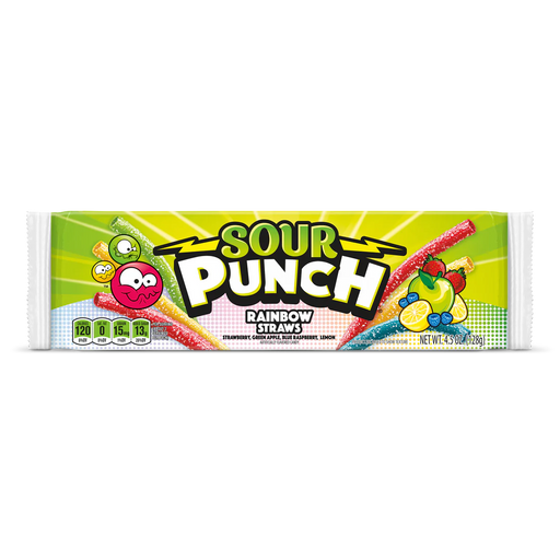 Taste the excitement with Sour Punch Straws! These Rainbow Assorted Flavor&nbsp;chewy candy straws are the ultimate sweet and sour 90's treat for those with a wild side. Whether you're looking for a quick snack or a classic 90s candy to take on adventures with Family and friends, these blue sour candy straws do the trick with every bite. Just the right amount of Sour with some Sweet Chewy Goodness!

*Strawberry, Blue Raspberry, Green Apple and Lemon*