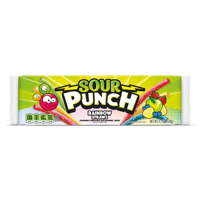 Taste the excitement with Sour Punch Straws! These Rainbow Assorted Flavor&nbsp;chewy candy straws are the ultimate sweet and sour 90's treat for those with a wild side. Whether you're looking for a quick snack or a classic 90s candy to take on adventures with Family and friends, these blue sour candy straws do the trick with every bite. Just the right amount of Sour with some Sweet Chewy Goodness!

*Strawberry, Blue Raspberry, Green Apple and Lemon*