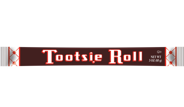 Tootsie Roll candy wrapper on a white background