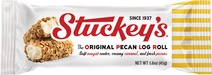 Stuckey's Original Pecan Log Roll packaging with text and a picture of the snack.