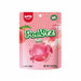 Pink packaging of AMOS PeelErz Peach gummy candies with a green logo.