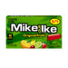 A box of Mike and Ike Original Fruits chewed fruit flavored candy, featuring a bright green background with the brand logo in white and black, a yellow 2/$1 badge, and illustrations of various fruits including an orange, lime, cherry, and strawberry.