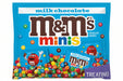 A bag of M&M's Minis milk chocolate treating size candies on a white background.