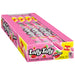 A bulk display box of Laffy Taffy Strawberry candy, showing multiple pink individually wrapped candy sticks inside a pink and yellow retail box on a white background.