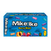 A box of Mike and Ike Berry Blast candy, featuring a bright blue packaging design with illustrations of colorful candy capsules and fruit imagery on the front.
