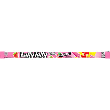 A long horizontal package of Laffy Taffy strawberry candy on a plain white background.