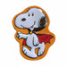 A metal candy filled tin featuring Snoopy dressed as a vampire, with a red cape and gold collar, on an orange textured background.