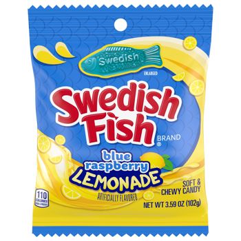Get ready to dive into a tasty treat with Blue Raspberry Lemonade Swedish Fish! These chewy fish from Mondelez International are sure to satisfy your sweet tooth. Don't wait too long, grab them before they swim away! Available in a 3.59oz bag or 12ct case.