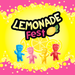 Lemonade Fest logo with colorful characters on a yellow and pink background
