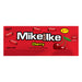 A package of Mike and Ike Cherry flavored candy, featuring a bright red box with illustrations of red candy pieces and cherries, and the Mike and Ike logo in white and black.