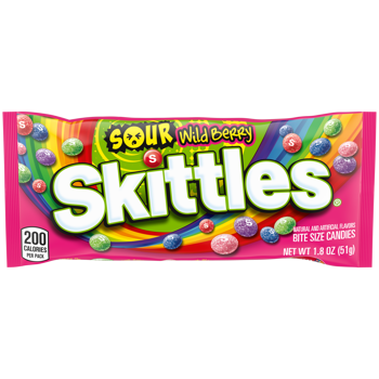 Skittles Sour Wild Berry candy package on a white background