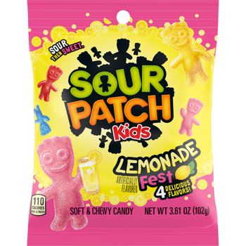 Sour Patch Kids Lemonade Fest offers a vibrant mix of summer-inspired flavors including Strawberry Lemonade, Original Lemonade, Blue Raspberry Lemonade, and Cherry Lime Lemonade. Each bite delivers the signature Sour Patch Kids experience—starting sour and finishing sweet—perfect for those who enjoy a refreshing twist on classic candy. Available in a convenient 3.61oz bag or a 12-count case.