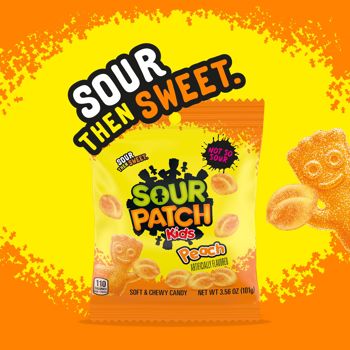Sour Patch Kids candy package with a yellow background