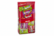 A red bag of Skittles Fun Size candy mix, party size, containing three individual Skittles packs visible through the lower clear window area.