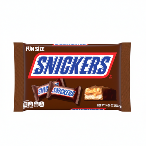 Snickers fun size candy bars packaging on a white background