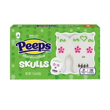 Box of Peeps Marshmallow Skulls on a white background
