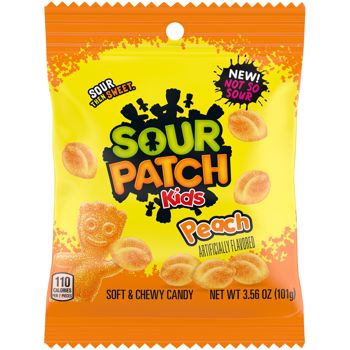 Sour Patch Kids Peaches! The New Not so Sour Version of All Peach! First they're sour, then they're sweet, Sour Patch Kids! -- Wait, Maybe they need to change their slogan now, Not So Sour and Oh So Sweet!
