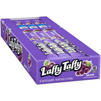 Box of Laffy Taffy Grape candy on a white background