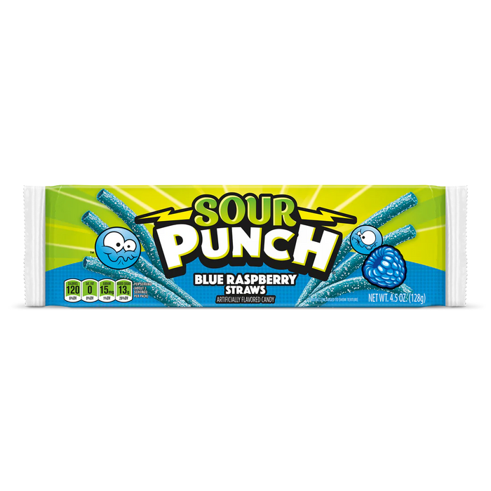 Taste the excitement with Sour Punch Straws! These Blue Raspberry chewy candy straws are the ultimate sweet and sour 90's treat for those with a wild side. Whether you're looking for a quick snack or a classic 90s candy to take on adventures with Family and friends, these blue sour candy straws do the trick with every bite. Just the right amount of Sour with some Sweet Chewy Goodness!