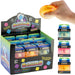A display box of Morphe-O Squashers stress squishies alongside a hand holding a glowing orange squishy and three individual packaged units on a white background.